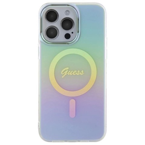 Etui Guess IML Iridescent MagSafe na iPhone 15 Pro - turkusowe Guess