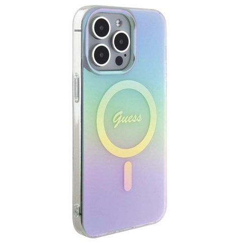 Etui Guess IML Iridescent MagSafe na iPhone 15 Pro - turkusowe Guess