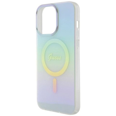 Etui Guess IML Iridescent MagSafe na iPhone 15 Pro - turkusowe Guess