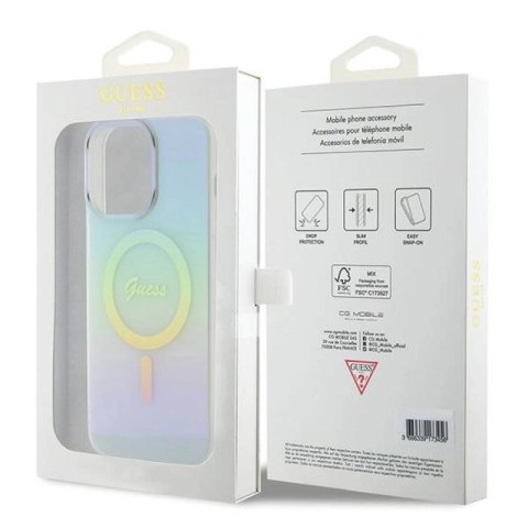 Etui Guess IML Iridescent MagSafe na iPhone 15 Pro - turkusowe Guess