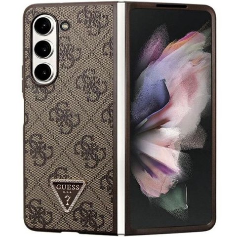 Etui Guess Leather 4G Triangle Strass na Samsung Galaxy Z Fold 5 - brązowe Guess