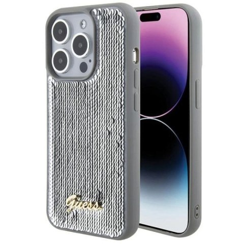 Etui Guess Sequin Script Metal na iPhone 15 Pro Max - srebrne Guess
