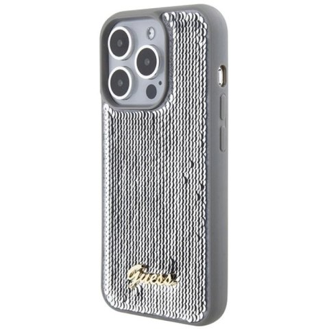 Etui Guess Sequin Script Metal na iPhone 15 Pro Max - srebrne Guess