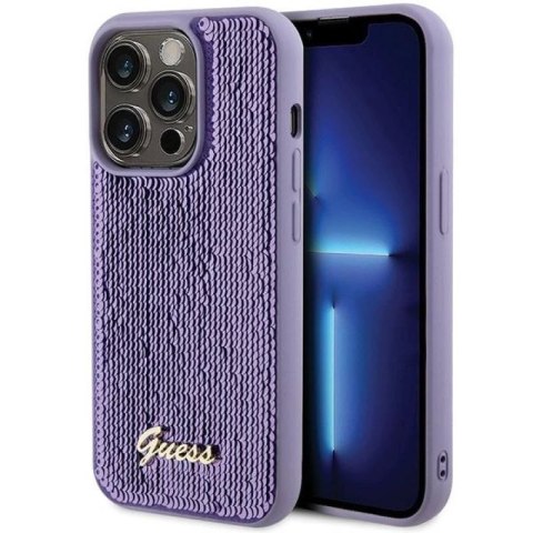 Etui Guess Sequin Script Metal na iPhone 15 Pro - fioletowe Guess
