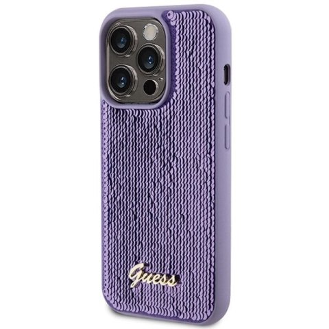 Etui Guess Sequin Script Metal na iPhone 15 Pro - fioletowe Guess