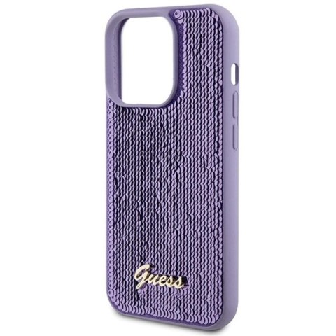 Etui Guess Sequin Script Metal na iPhone 15 Pro - fioletowe Guess