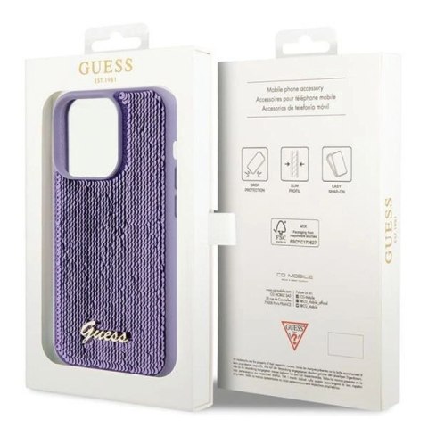 Etui Guess Sequin Script Metal na iPhone 15 Pro - fioletowe Guess