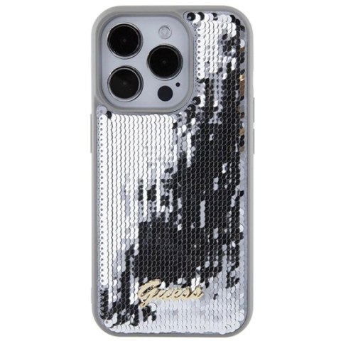 Etui Guess Sequin Script Metal na iPhone 15 Pro - srebrne Guess