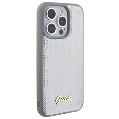 Etui Guess Sequin Script Metal na iPhone 15 Pro - srebrne Guess