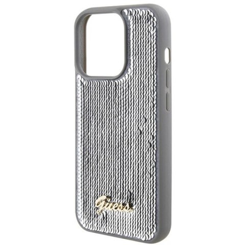Etui Guess Sequin Script Metal na iPhone 15 Pro - srebrne Guess