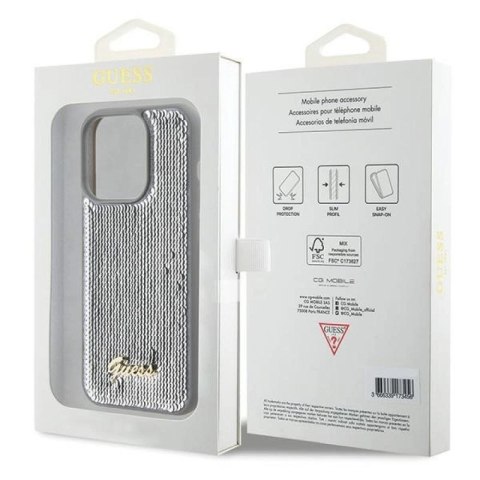 Etui Guess Sequin Script Metal na iPhone 15 Pro - srebrne Guess