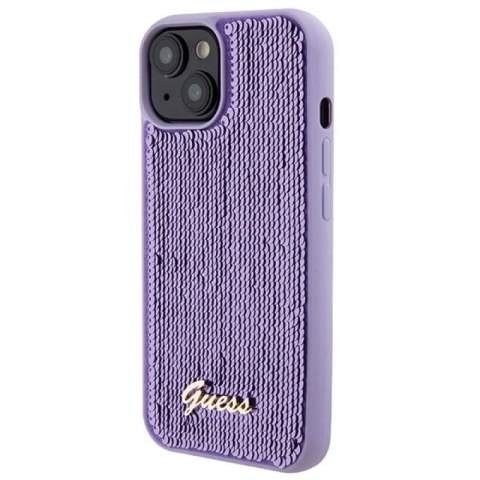 Etui Guess Sequin Script Metal na iPhone 15 - fioletowe Guess