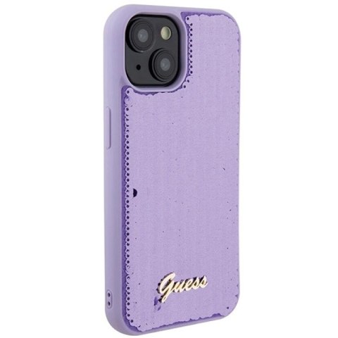Etui Guess Sequin Script Metal na iPhone 15 - fioletowe Guess