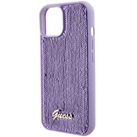 Etui Guess Sequin Script Metal na iPhone 15 - fioletowe Guess