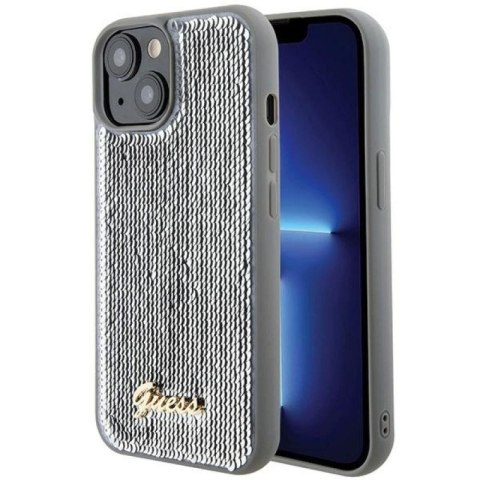 Etui Guess Sequin Script Metal na iPhone 15 - srebrne Guess