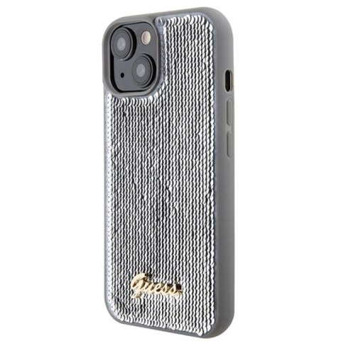 Etui Guess Sequin Script Metal na iPhone 15 - srebrne Guess