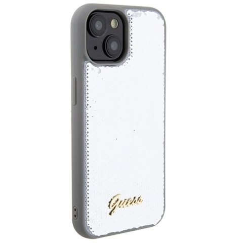 Etui Guess Sequin Script Metal na iPhone 15 - srebrne Guess