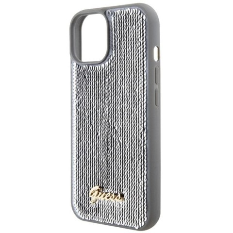 Etui Guess Sequin Script Metal na iPhone 15 - srebrne Guess