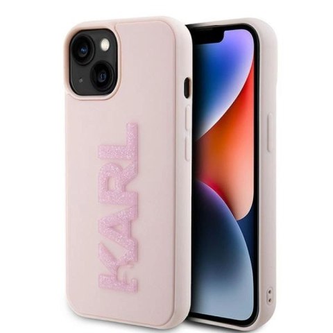 Etui Karl Lagerfeld 3D Rubber Glitter Logo na iPhone 15 Plus - różowe Karl Lagerfeld