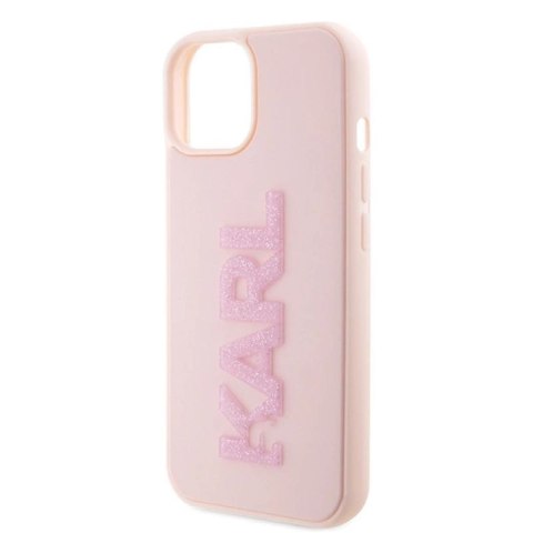 Etui Karl Lagerfeld 3D Rubber Glitter Logo na iPhone 15 Plus - różowe Karl Lagerfeld