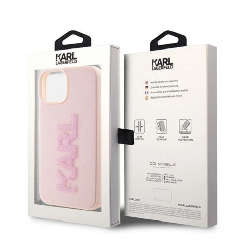 Etui Karl Lagerfeld 3D Rubber Glitter Logo na iPhone 15 Plus - różowe Karl Lagerfeld