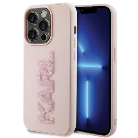 Etui Karl Lagerfeld 3D Rubber Glitter Logo na iPhone 15 Pro - różowe Karl Lagerfeld