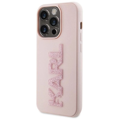 Etui Karl Lagerfeld 3D Rubber Glitter Logo na iPhone 15 Pro - różowe Karl Lagerfeld
