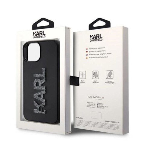 Etui Karl Lagerfeld 3D Rubber Glitter Logo na iPhone 15 - czarne Karl Lagerfeld