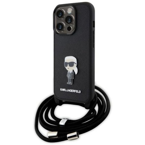 Etui Karl Lagerfeld Crossbody Saffiano Monogram Metal Pin Karl & Choupette na iPhone 15 Pro - czarne Karl Lagerfeld