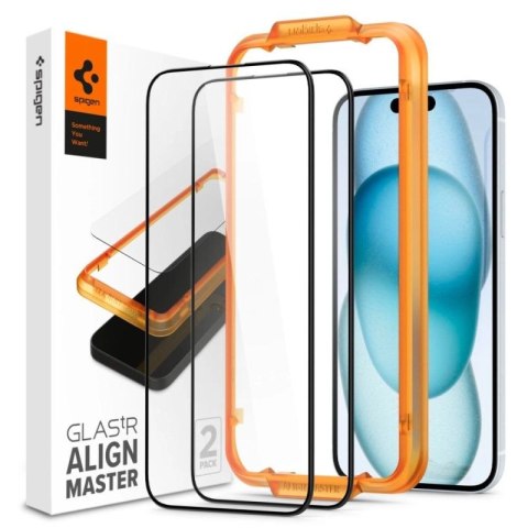 Szkło hartowane Spigen ALM Glass FC na iPhone 15 - czarne 2 szt. Spigen