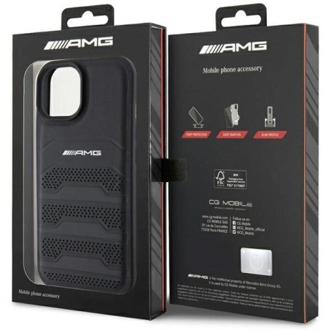 Etui AMG Leather Debossed Lines do iPhone 15 Plus - czarne Mercedes
