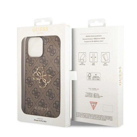 Etui Guess 4G Big Metal Logo do iPhone 15 Pro - brązowe Guess