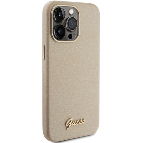 Etui Guess Glitter Glossy Script do iPhone 15 Pro Max - złote Guess