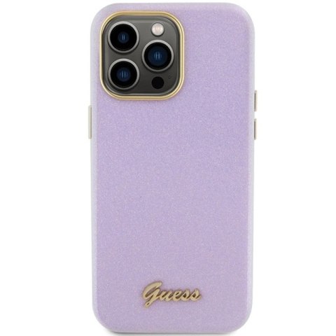 Etui Guess Glitter Glossy Script do iPhone 15 Pro - liliowe Guess