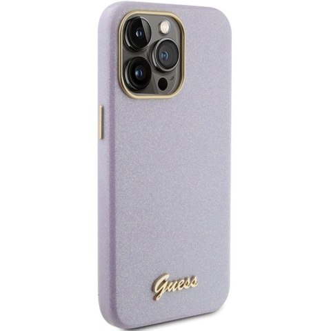 Etui Guess Glitter Glossy Script do iPhone 15 Pro - liliowe Guess