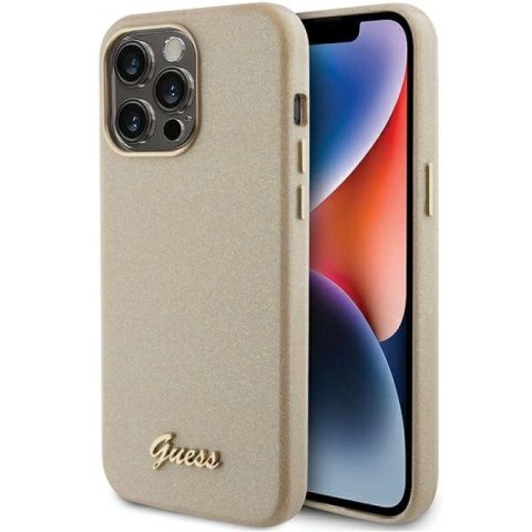 Etui Guess Glitter Glossy Script do iPhone 15 Pro - złote Guess