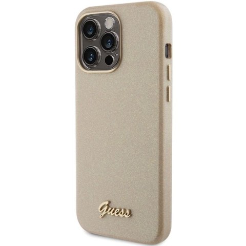 Etui Guess Glitter Glossy Script do iPhone 15 Pro - złote Guess