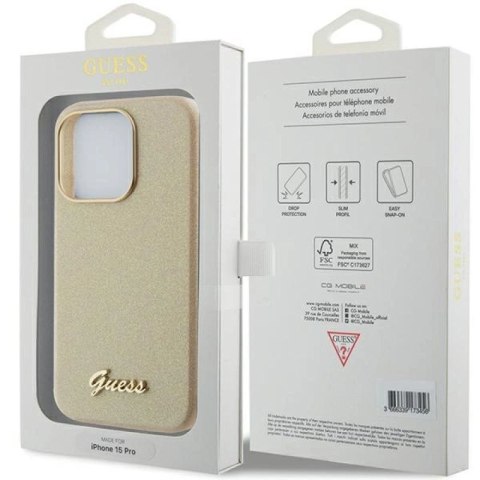 Etui Guess Glitter Glossy Script do iPhone 15 Pro - złote Guess
