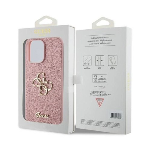Etui Guess Glitter Script Big 4G do iPhone 15 Pro - różowe Guess