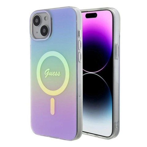 Etui Guess IML Iridescent MagSafe do iPhone 15 Plus - fioletowe Guess