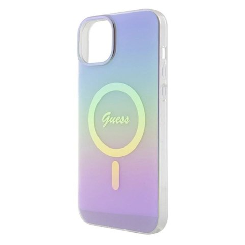 Etui Guess IML Iridescent MagSafe do iPhone 15 Plus - fioletowe Guess