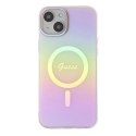 Etui Guess IML Iridescent MagSafe do iPhone 15 Plus - różowe Guess