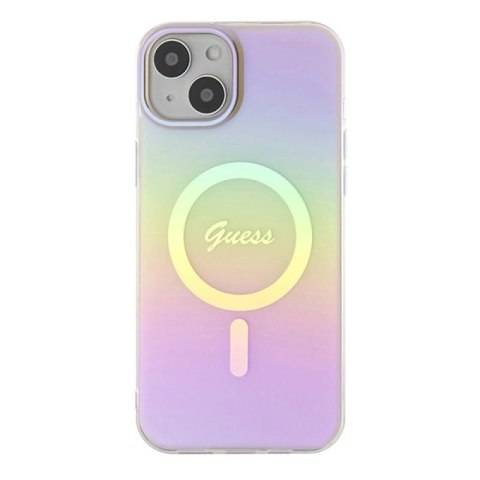Etui Guess IML Iridescent MagSafe do iPhone 15 Plus - różowe Guess
