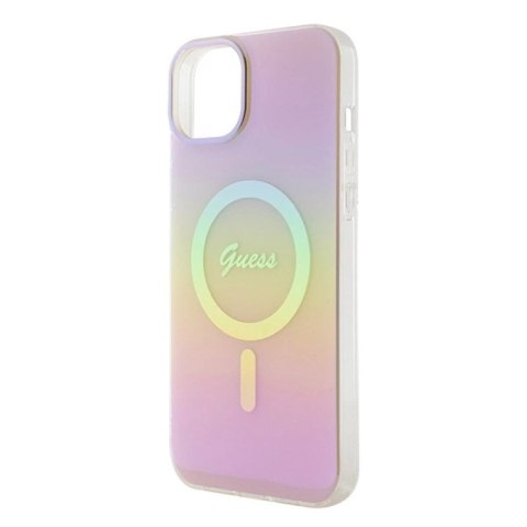 Etui Guess IML Iridescent MagSafe do iPhone 15 Plus - różowe Guess