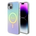 Etui Guess IML Iridescent MagSafe do iPhone 15 Plus - turkusowe Guess