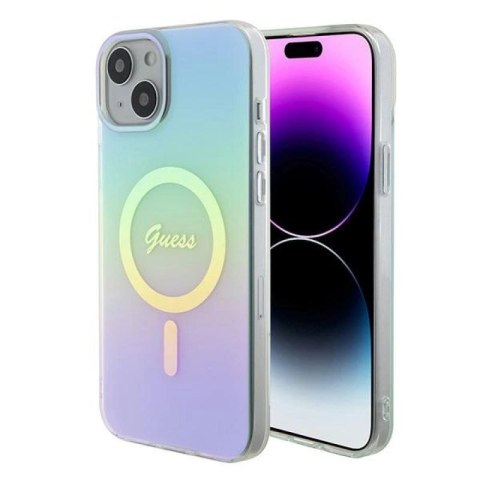 Etui Guess IML Iridescent MagSafe do iPhone 15 Plus - turkusowe Guess