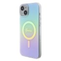 Etui Guess IML Iridescent MagSafe do iPhone 15 Plus - turkusowe Guess