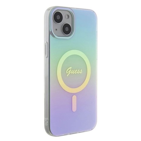 Etui Guess IML Iridescent MagSafe do iPhone 15 Plus - turkusowe Guess
