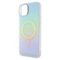 Etui Guess IML Iridescent MagSafe do iPhone 15 Plus - turkusowe Guess