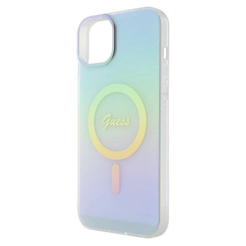 Etui Guess IML Iridescent MagSafe do iPhone 15 Plus - turkusowe Guess